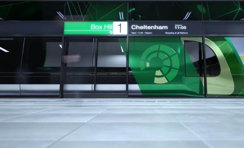 Artist impression of a metro train at a station Artist impression of a metro train at a station