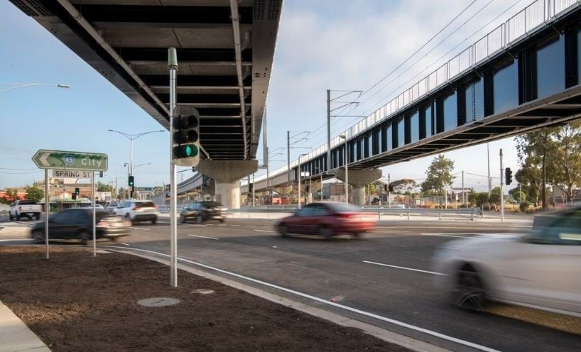 Suburban road intersection with overpass Suburban road intersection with overpass