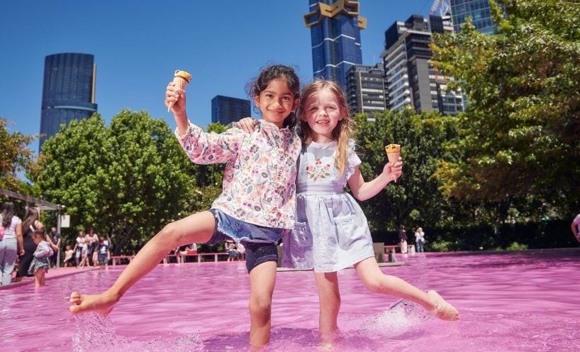 Two children enjoying icecreams at the National Gallery of Victoria Two children enjoying icecreams at the National Gallery of Victoria