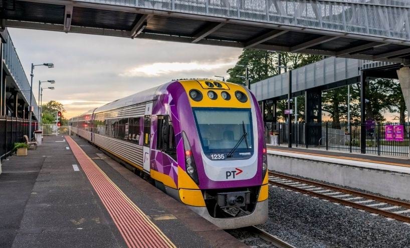 VLine train at regional train station VLine train at regional train station